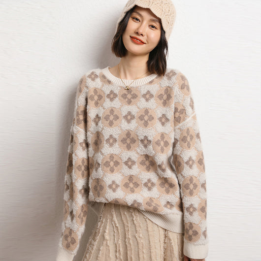 Suéter Crop Tejido Jacquard Doble Capa con Bordado en Lana para Mujer - Image 4