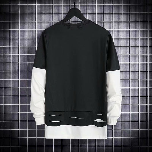Camiseta Manga Larga Cuello Redondo Estilo Coreano Oversize Falsa Dos Piezas - Image 11