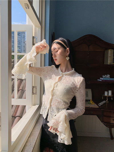 Blusa de Encaje con Patchwork y Mangas Volantes - Image 16