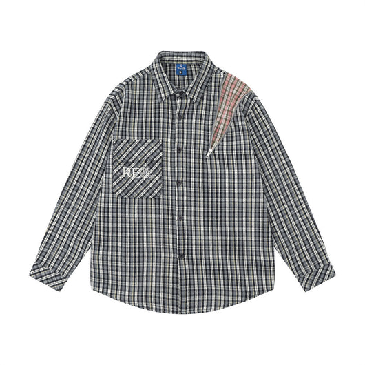 Camisa de Manga Larga a Cuadros con Bolsillo Bordado para Hombre