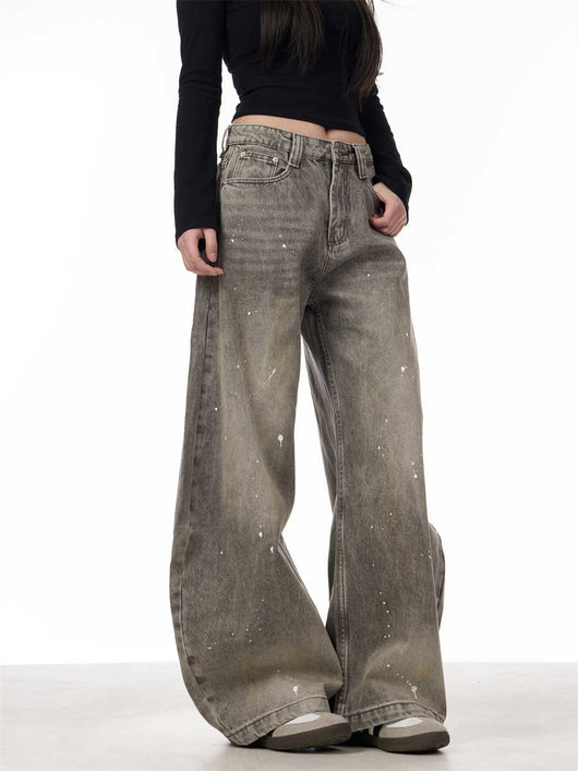 Pantalones Vaqueros Retro Splash Ink Machete para Pareja - Image 5