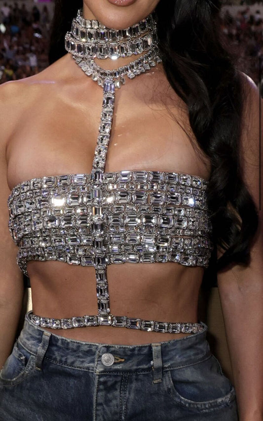 Top Tubo Bandage con Encaje y Strass Ajustable - Image 2