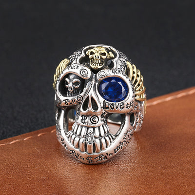 Anillo de Plata Esterlina para Hombre con Diseño de Calavera Dominante - Image 3