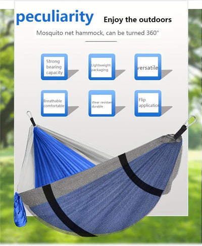 Hamaca Camping Doble Portátil con Red Antimosquitos y Correas para Árboles - Image 11