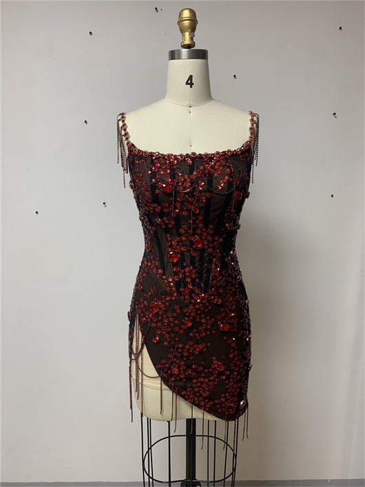 Vestido Mini Ajustado con Incrustaciones de Diamantes para Verano - Image 14