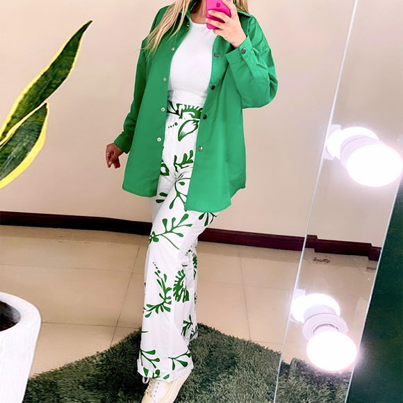 Conjunto Elegante de Blusa y Pantalón Largo con Solapa - Estilo Casual Sofisticado