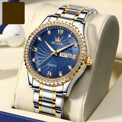 Reloj de Negocios Acero Inoxidable con Diamantes, Resistente al Agua y Calendario - Image 8
