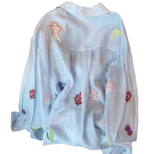 Blusa de Protección Solar con Bordado Floral para Mujer - Image 5