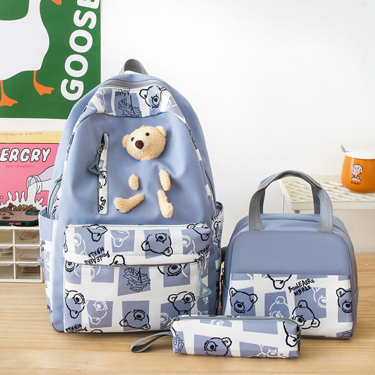 Set de 3 Piezas: Mochila Escolar con Diseño Osito y Lonchera para Niñas - Image 6