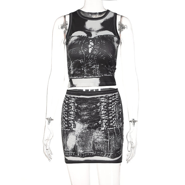 Conjunto Versátil: Chaleco Estampado y Falda Coordinada - Image 8