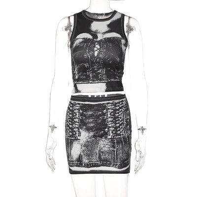 Conjunto Versátil: Chaleco Estampado y Falda Coordinada - Image 8