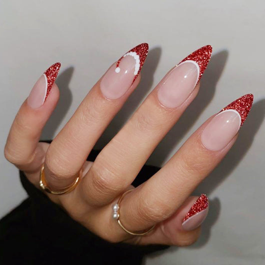 Uñas Postizas Navideñas Acabado Francés Premium