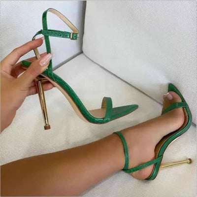 Zapatos Romanos de Tacón Stiletto Plateado con Punta Cruzada
