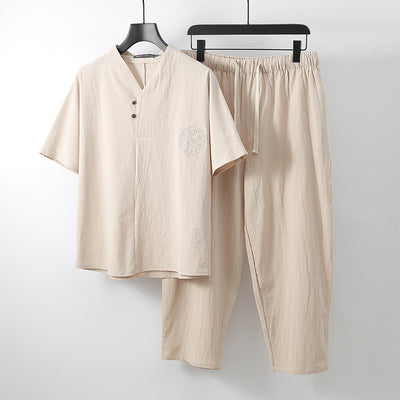 Pantalón Slim Coreano Hombre - Conjunto de 2 Piezas Algodón y Lino - Image 14