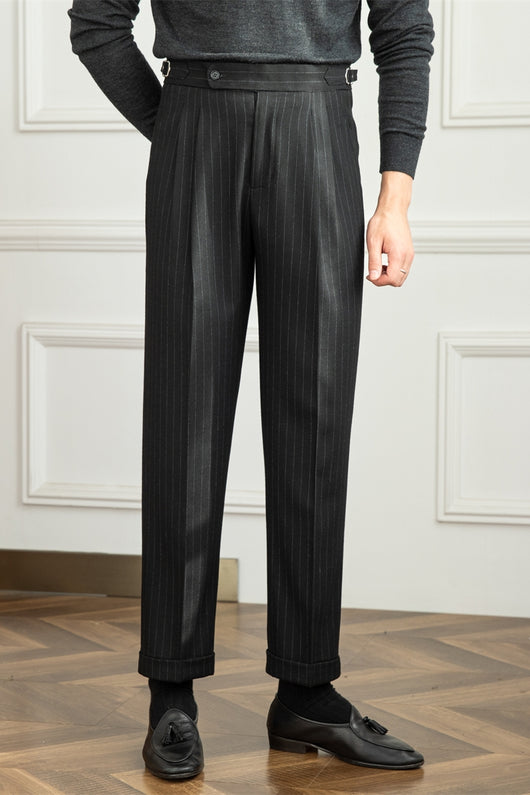 Pantalón Vintage Napoli a Rayas de Lana Talle Alto Recto - Image 3