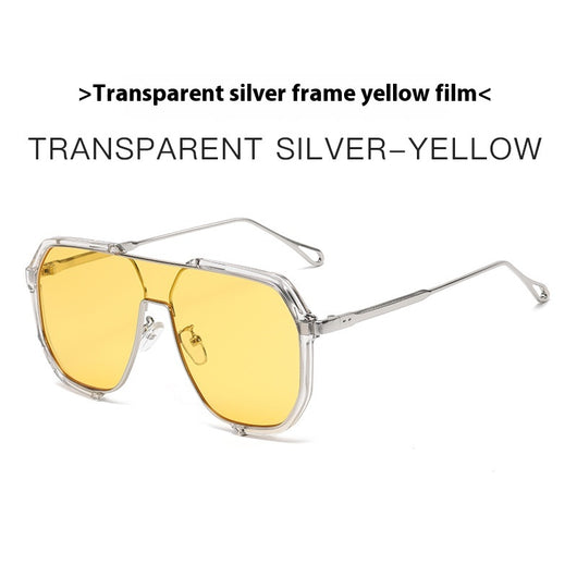 Black and gold polygon sunglasses with dark gray lenses, featuring a trendy concave design and anti-blue light properties. - Image 3