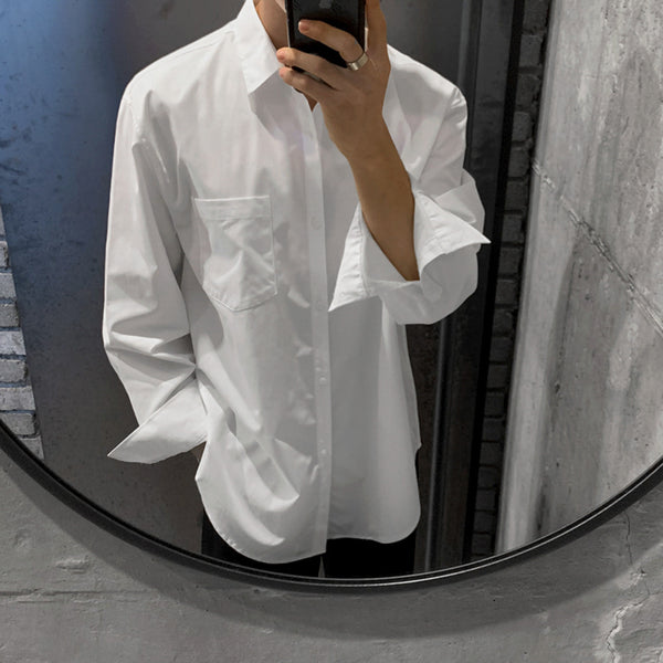 Camisa Casual Holgada de Color Liso Estilo Japonés para Hombre
