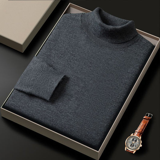Suéter Cuello Alto Liso Grueso Holgado para Hombre - Image 17