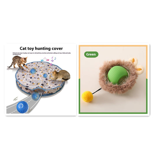 Two cat rolling ball toys, one red and one green, with clear plastic and knotted cords, on a white background. - Image 11