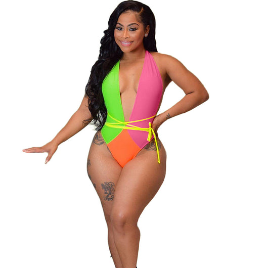 Traje de Baño Enterizo Multicolor con Parches Contrastantes - Image 5