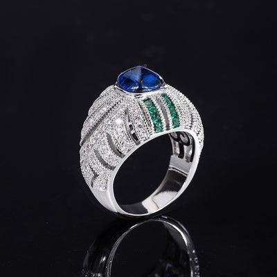 Anillo de Zafiro Simulado con Torre de Azúcar y Piedra Dicroica - Juego Completo - Image 5