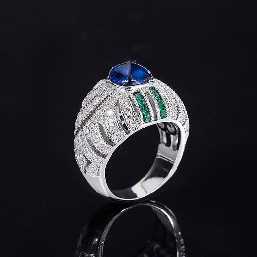 Anillo de Zafiro Simulado con Torre de Azúcar y Piedra Dicroica - Juego Completo - Image 5
