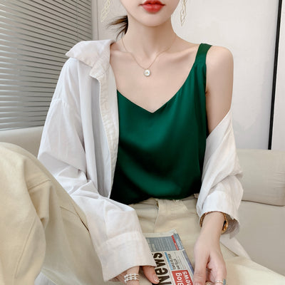 Blusa Interior de Seda Blanca Cuello V - Acetato Satinado Premium - Image 21