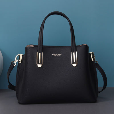 Bolso Mensajero de Cuero Negro para Mujer - Gran Capacidad