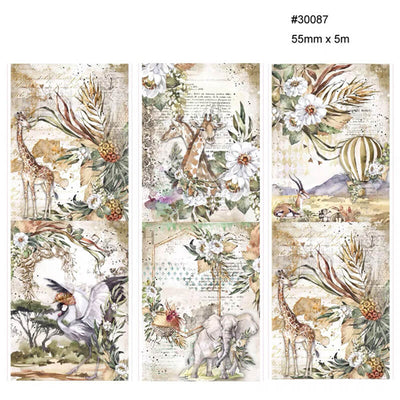Two rolls of vintage floral washi tape with clocks, feathers, and text overlays, measuring 55mm x 5m. - Image 8