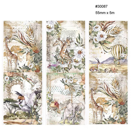 Two rolls of vintage floral washi tape with clocks, feathers, and text overlays, measuring 55mm x 5m. - Image 8
