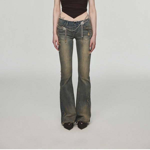 Jeans Rectos Desgastados Estilo Vintage