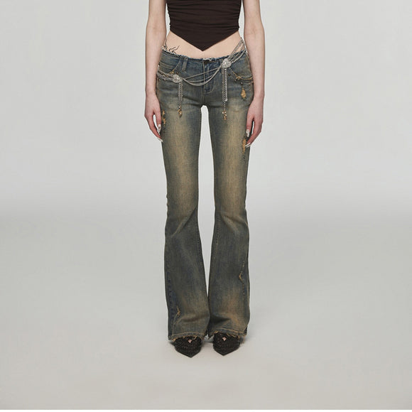 Jeans Rectos Desgastados Estilo Vintage