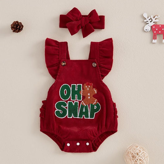 Enterizo Navideño para Bebé Niña con Pliegues y Bordado en Terciopelo