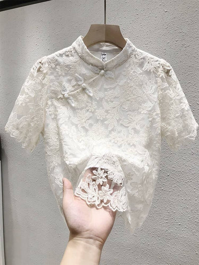 Blusa Étnica China con Encaje y Cierre de Hebilla - Image 16