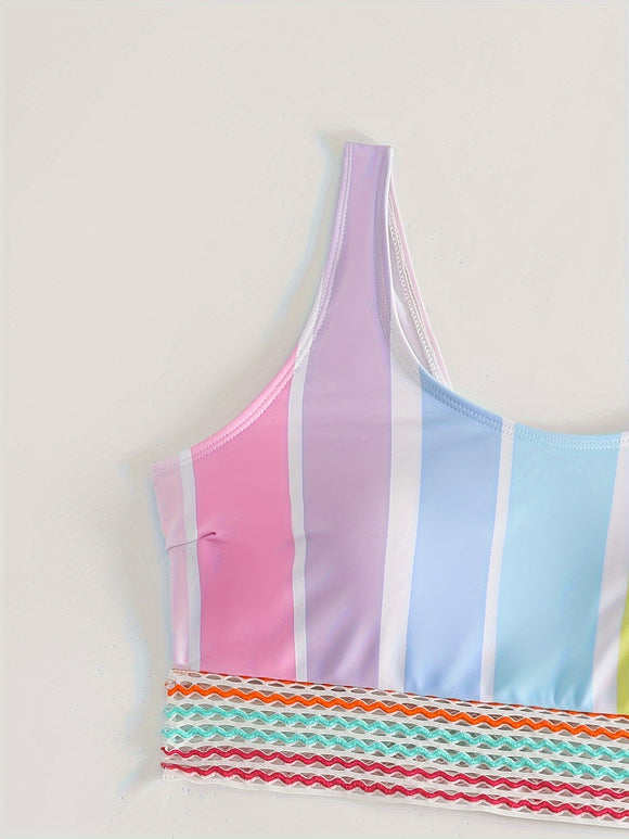 Bikini Deportivo Casual a Rayas para Mujer