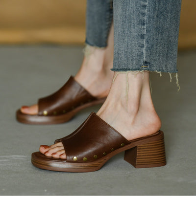 Pantuflas Retro con Tacón Grueso y Punta Cuadrada para Mujer - Comodidad de Verano - Image 9