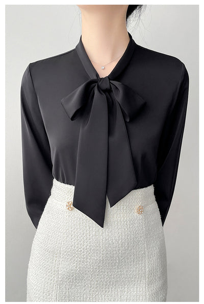 Blusa Ejecutiva de Satén con Moño y Cinta para Mujer - Image 10
