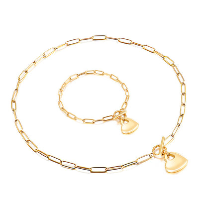 Conjunto de Pulsera y Collar de Acero Titanio con Corazón de Durazno para Mujer - Image 10