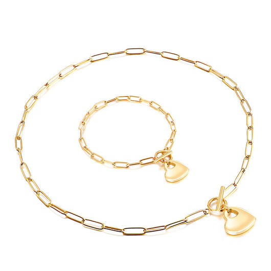 Conjunto de Pulsera y Collar de Acero Titanio con Corazón de Durazno para Mujer - Image 10