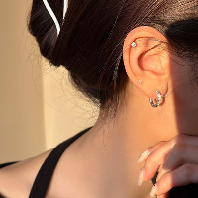 Aretes de Clip Geométricos con Circonita y Diamantes de Imitación para Mujer - Image 4