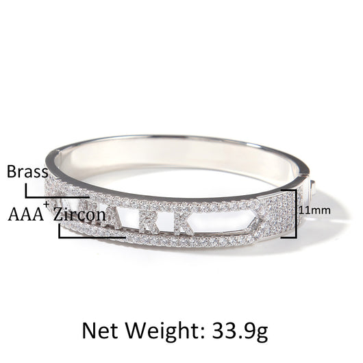 Pulsera de Letras con Incrustaciones de Cobre y Circón de 11MM - Image 8