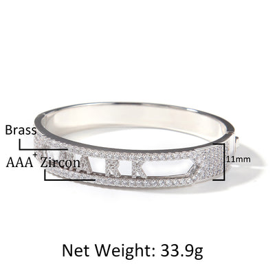 Pulsera de Letras con Incrustaciones de Cobre y Circón de 11MM - Image 31