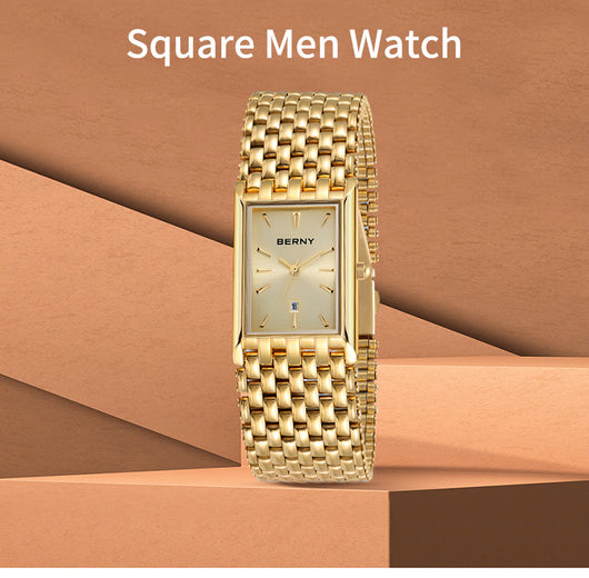 Reloj de Cuarzo Rectangular Dorado Ultrafino para Hombre - Image 15
