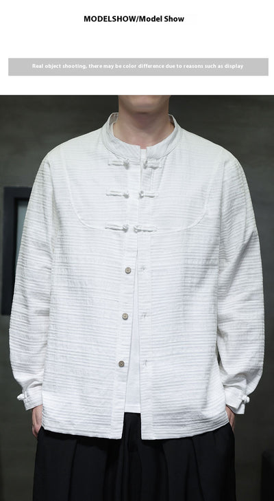 Camisa Retro Tang Chino - Algodón y Lino con Cierre Tradicional para Hombre - Image 34