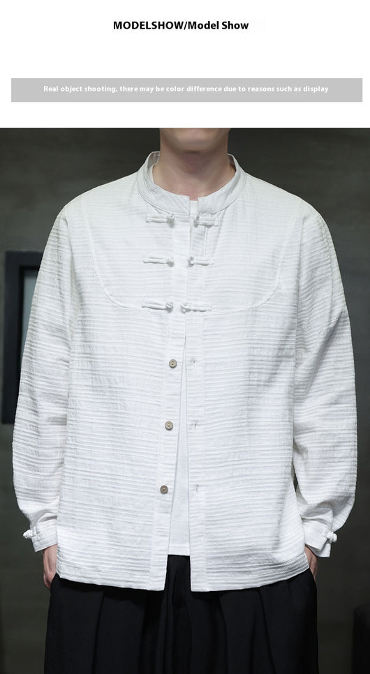 Camisa Retro Tang Chino - Algodón y Lino con Cierre Tradicional para Hombre - Image 34