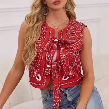 Chaleco Casual de Algodón con Estampado Tie-dye y Cuello Redondo para Mujer