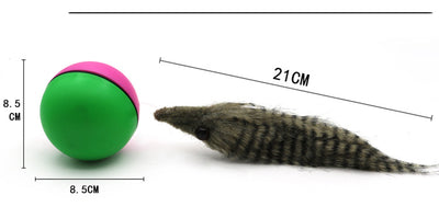 Green and pink two-tone ball with a furry gray beaver-like pet toy on a white background. - Image 8
