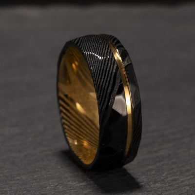 Anillo de Acero Damasco Bicolor Europeo Americano - Image 9
