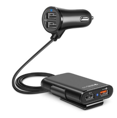 Cargador de Auto con 4 Puertos USB QC3.0 para Asiento Trasero con Cable y Soporte - Image 12
