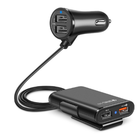 Cargador de Auto con 4 Puertos USB QC3.0 para Asiento Trasero con Cable y Soporte - Image 12